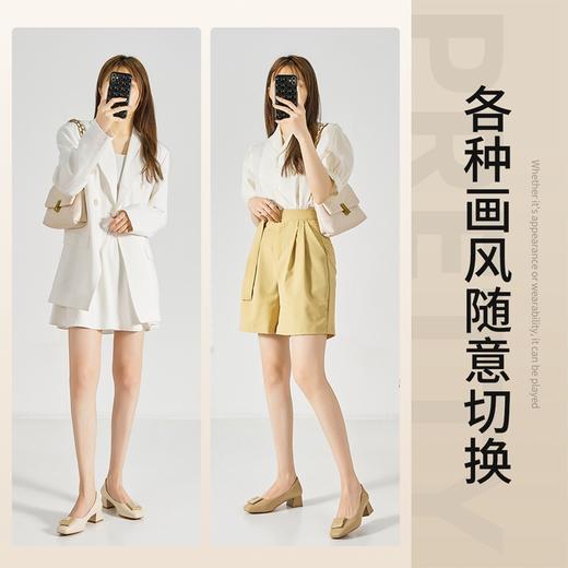 ZHR2022年春新款法式单鞋马蹄跟浅口时尚金属扣气质一脚蹬中跟鞋 商品图4