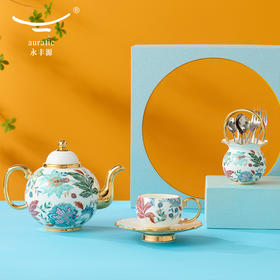 【国瓷·永丰源】幸福满园19头茶咖具茶具套装 精致礼品 赠木架