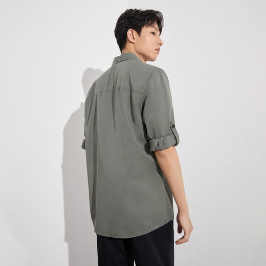 JackJones杰克琼斯春简约休闲可调节七分袖字母印花衬衫男士221331024 E58龙舌兰绿 商品图1