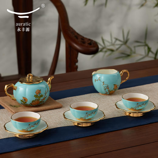 【国瓷·永丰源】西湖蓝12头茶具 家用陶瓷茶杯套装 带茶漏 新 商品图2