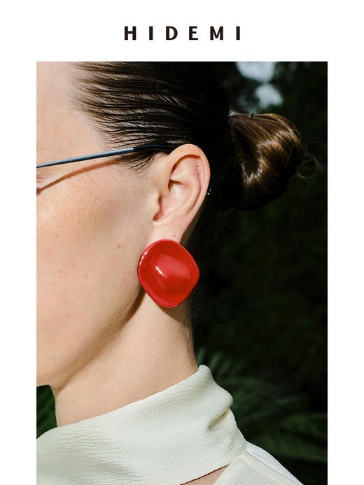 HIDEMI 度假系列简约流线感不规则圆形耳环 红色/奶油蓝/绿色 商品图4