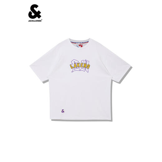 JackJones杰克琼斯夏宽松NBA篮球湖人队队标潮流休闲短袖T恤222201372 A06白色 商品图3