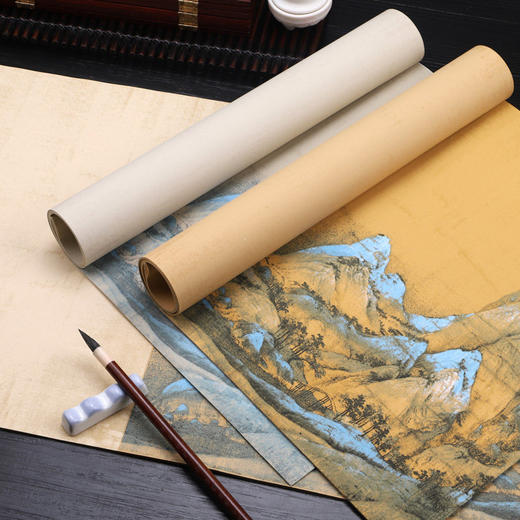 【庆学堂】千里江山图四尺对开书法作品宣纸蜡染横幅书法专用纸仿古做旧半生熟毛笔字小楷行书篆书隶书创作纸 商品图0