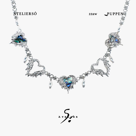 ATELIERSO 22AW天使系列鲍鱼贝羽毛爱心拼接项链 商品图0