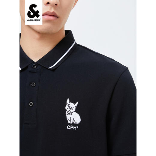 Jack Jones杰克琼斯T恤夏季男百搭胸前刺绣装饰潮流POLO-SHIRT222206074 E40黑色 商品图2