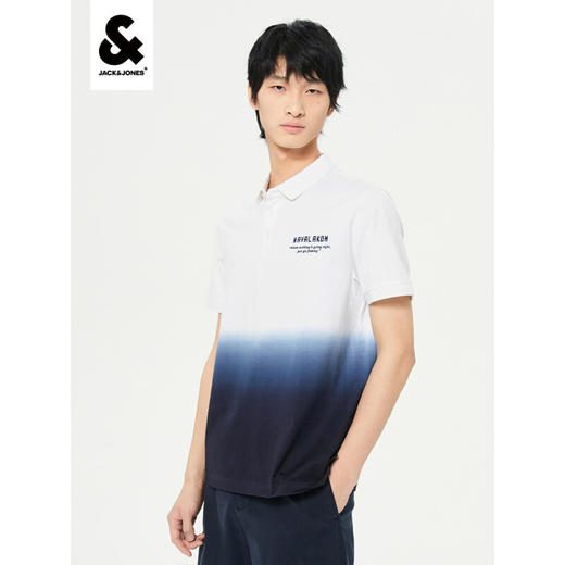 JackJones杰克琼斯夏男商务休闲渐变字母百搭短袖翻领POLO-SHIRT222206030 雪白色-A06 商品图0