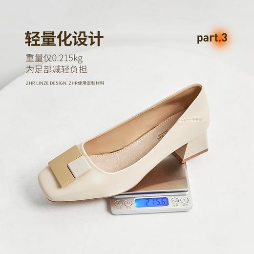 ZHR2022年春新款法式单鞋马蹄跟浅口时尚金属扣气质一脚蹬中跟鞋 商品图6