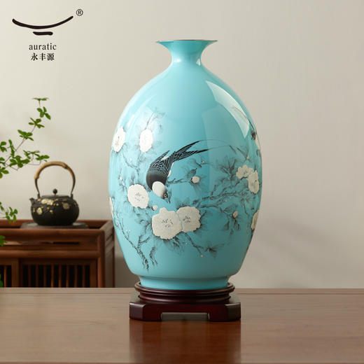 【国瓷·永丰源】手绘蓝花瓶 金运瓶/金尊瓶 客厅摆件轻奢礼品 商品图0