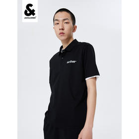 JackJones杰克琼斯男3M反光字母印花纯棉POLO-SHIRTT恤衫222206038 E40黑色