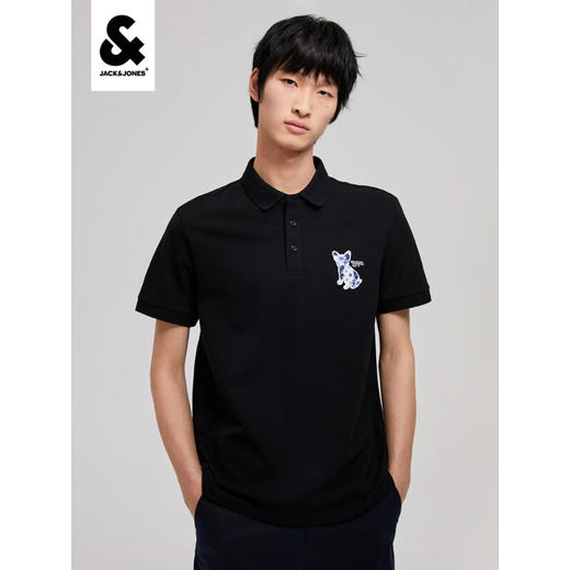 JackJones杰克琼斯男春舒适百搭含棉POLO-SHIRT222206079 E40黑色 商品图0