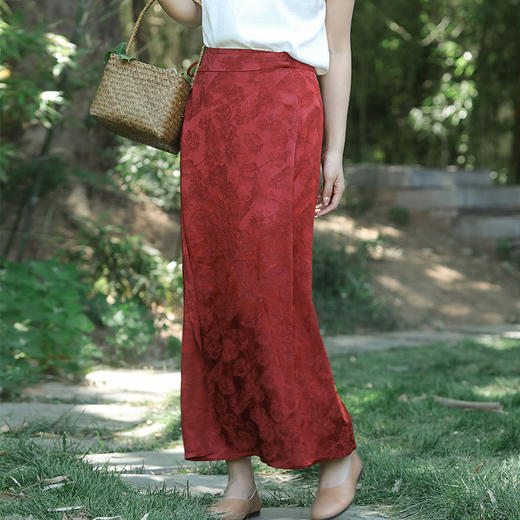 2022夏季新款复古风修身款天丝提花裹裙半身裙F220483-1 商品图1