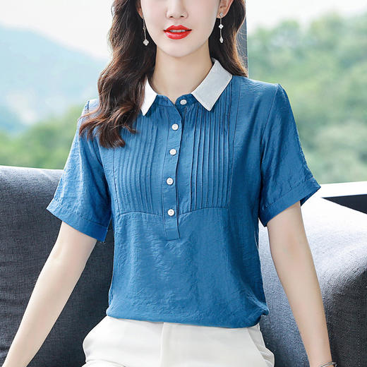 MZ802626 气质通勤宽松款2022夏季新款时尚型修身款棉麻短袖衬衫百搭上衣女 商品图2