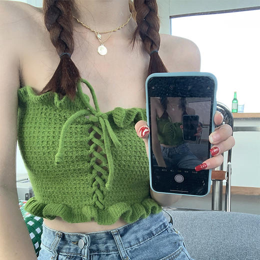 黛唯梵夏季设计感绿色吊带外穿性感裹胸背心法式小众抹胸内搭上衣女装潮 商品图4