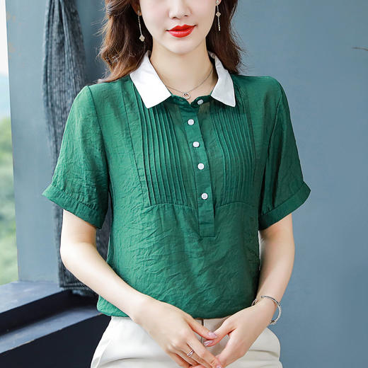 MZ802626 气质通勤宽松款2022夏季新款时尚型修身款棉麻短袖衬衫百搭上衣女 商品图1