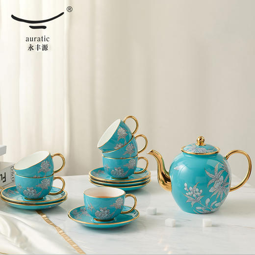 【国瓷·永丰源】夫人瓷水墨牡丹14头陶瓷茶咖具杯碟套装大容量茶具套装家用 商品图0