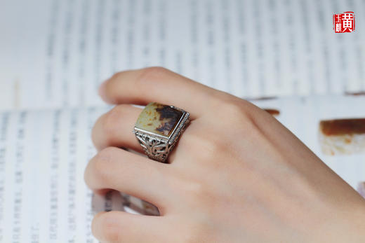 和田玉籽料925银镶戒指 商品图5