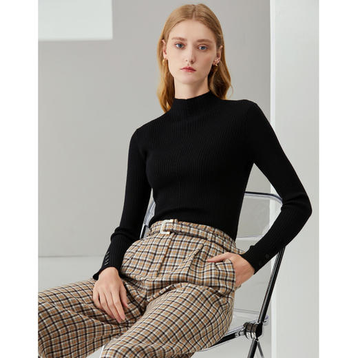 EITIE爱特爱秋季新款高领修身百搭显瘦纯羊毛针织衫女套头C2101806 商品图8