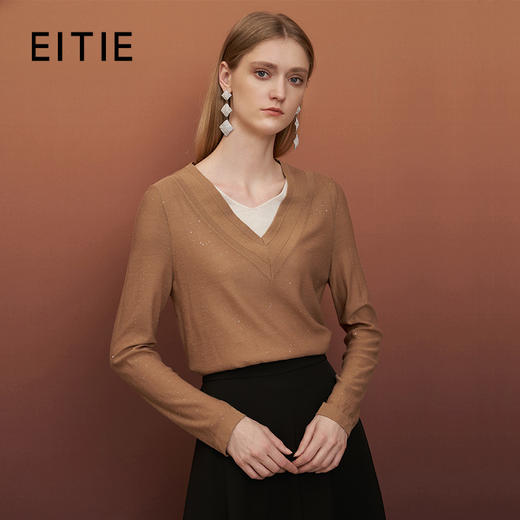 EITIE爱特爱秋季新款时尚简约修身V领显瘦套头打底针织衫6701403 商品图0