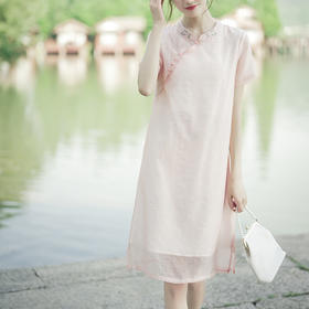 YLS-Y91092022夏季新款天丝棉绣花改良旗袍文艺复古日常茶服连衣裙