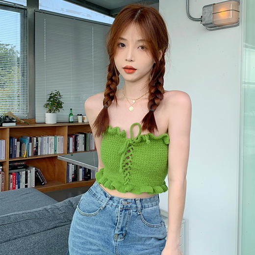 黛唯梵夏季设计感绿色吊带外穿性感裹胸背心法式小众抹胸内搭上衣女装潮 商品图1