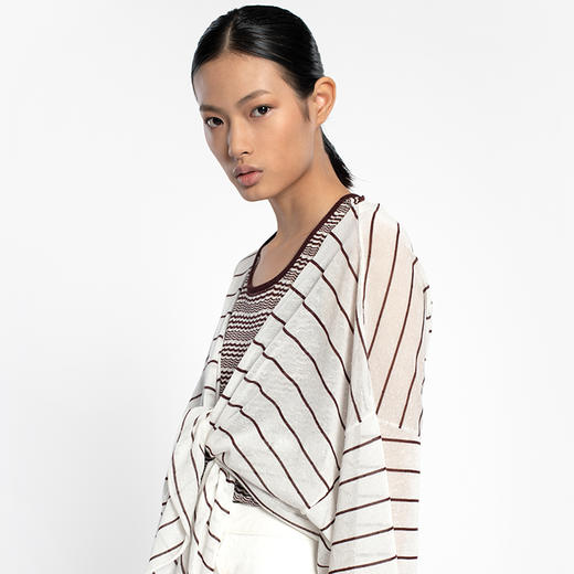 女士2022年夏款16针单边条纹针法有机棉条纹和服 商品图2