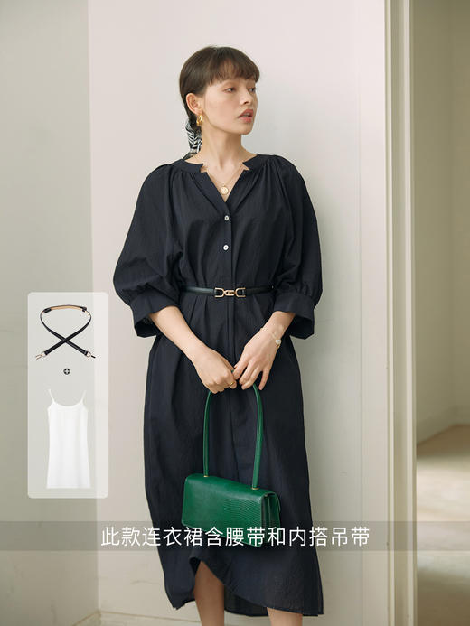 白色连衣裙女夏季收腰衬衫裙法式复古气质裙子 商品图1