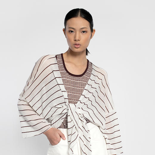 女士2022年夏款16针单边条纹针法有机棉条纹和服 商品图0