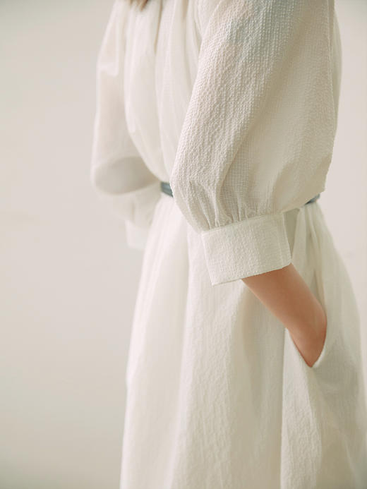 白色连衣裙女夏季收腰衬衫裙法式复古气质裙子 商品图2