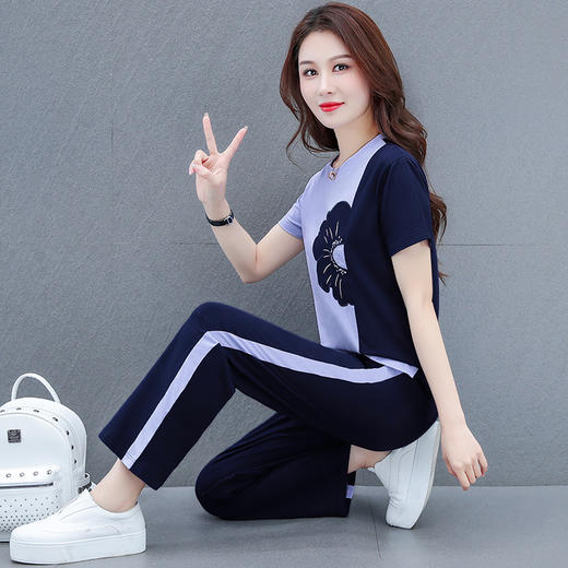 时尚休闲，中老年妈妈短袖T恤上衣运动服夏季中年洋气两件套TR-2258 商品图1