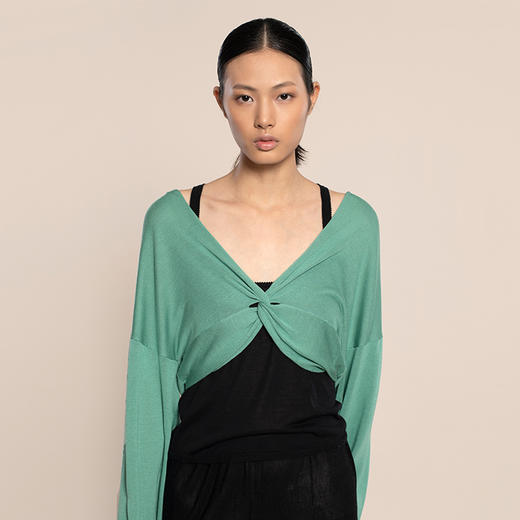 女士2022新款16针细腻纱支100%绢丝扭结罩衫 商品图0