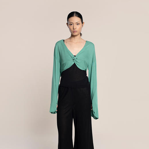 女士2022新款16针细腻纱支100%绢丝扭结罩衫 商品图1