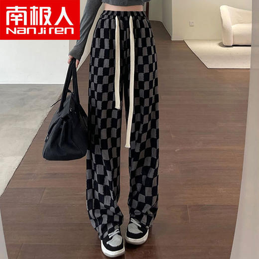 黛唯梵格子裤子女宽松韩版学生夏季薄款垂坠感冰丝休闲直筒阔腿裤 商品图8