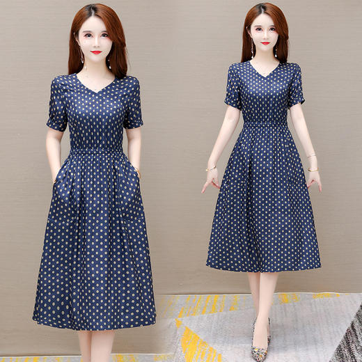 YWE 22A87-1C两面穿波点连衣裙修身贵夫人a字裙 商品图3