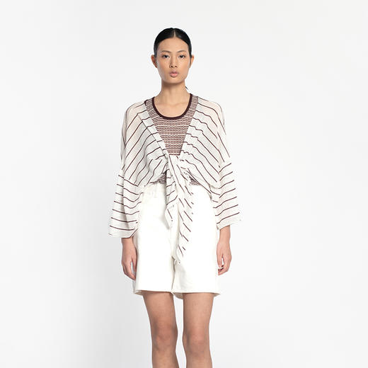 女士2022年夏款16针单边条纹针法有机棉条纹和服 商品图1