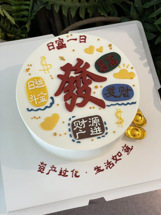 暴富发财主题，翻糖手绘糖牌蛋糕，字体或有调整，更改文字可私信客服，需提前48小时下单 商品图1