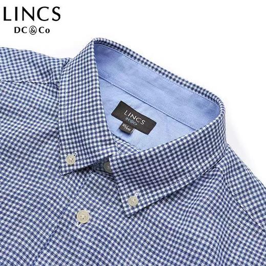 菱科斯男士短袖衬衫春夏新品男士小BUTTON DOWN 领全麻格子布短袖衬衫SS18WH115 商品图3