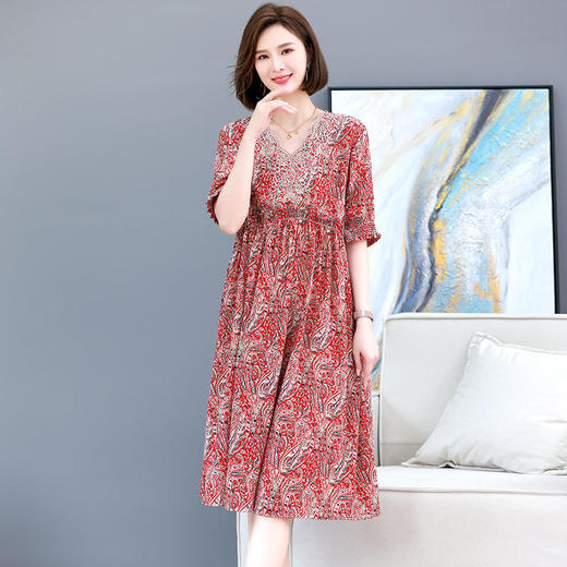 HR WL17109印花连衣裙复古气质显瘦设计感休闲裙 商品图3