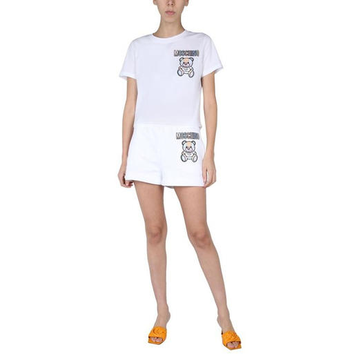 MOSCHINO 莫斯奇诺 女士棉质字母logo大熊猫印花休闲短裤 白色 0318 0428 2001 商品图3