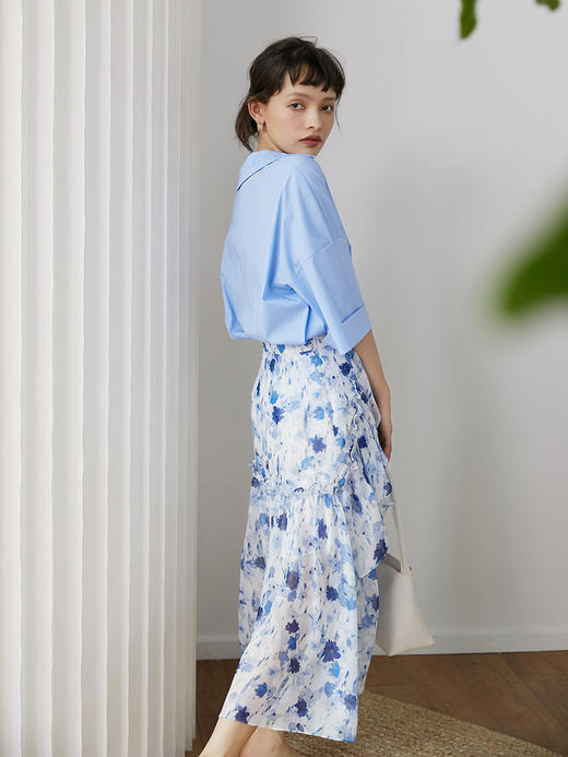 水墨印花半身裙女夏季高腰显瘦不规则碎花裙子 商品图1