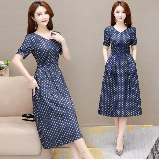 YWE 22A87-1C两面穿波点连衣裙修身贵夫人a字裙 商品图0