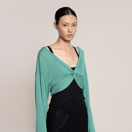 女士2022新款16针细腻纱支100%绢丝扭结罩衫 商品图2