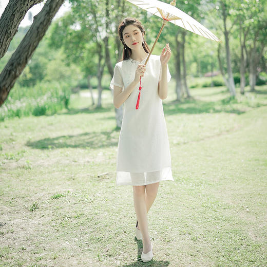 YLS-Y91092022夏季新款天丝棉绣花改良旗袍文艺复古日常茶服连衣裙 商品图2