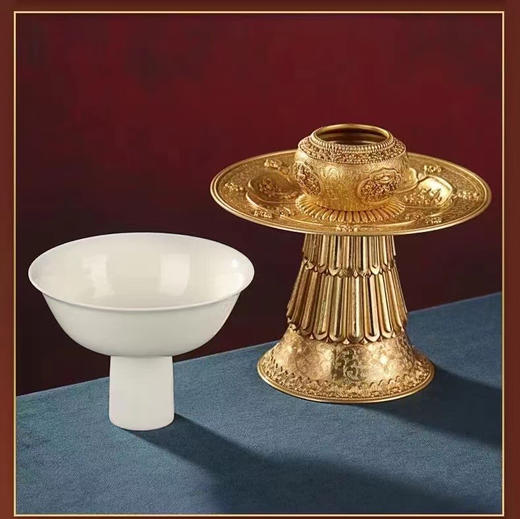 黄铜贡碗羊脂玉瓷供水碗家居用品高脚铜碗底托茶托供杯摆件 商品图5