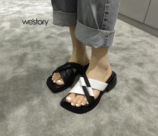 westory女鞋2022夏季新款露趾凉拖鞋休闲拼色一字拖W22BJ61451 商品图2