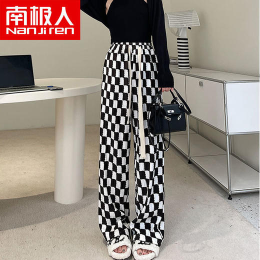 黛唯梵格子裤子女宽松韩版学生夏季薄款垂坠感冰丝休闲直筒阔腿裤 商品图2