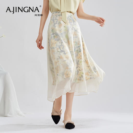 【特价不退换】阿菁娜法式温柔系碎花薄纱高腰伞摆A字半裙F27X213038 商品图2