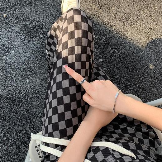 黛唯梵冰丝阔腿裤女夏季薄款2022新款高腰垂感小个子休闲直筒棋盘格裤子 商品图2