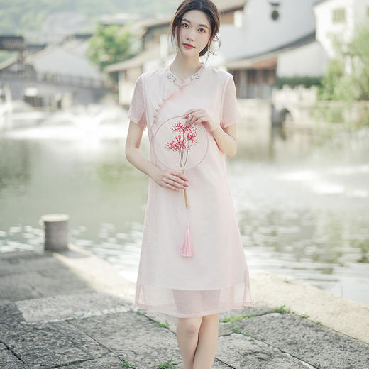 YLS-Y91092022夏季新款天丝棉绣花改良旗袍文艺复古日常茶服连衣裙 商品图4