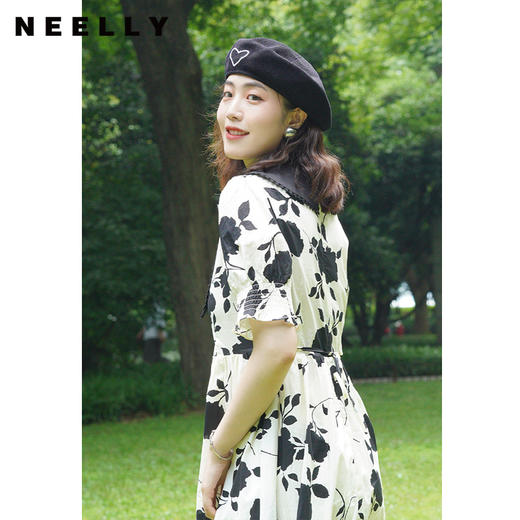 NEELLY纳俪商场同款气质撞色翻领连衣裙女收腰娃娃裙中长款百搭 商品图2