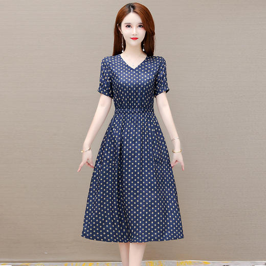 YWE 22A87-1C两面穿波点连衣裙修身贵夫人a字裙 商品图1